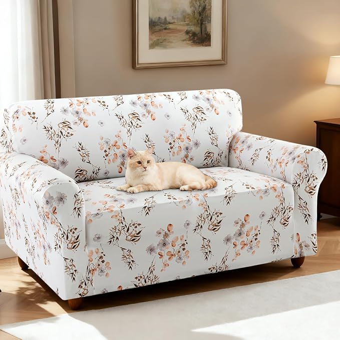H.VERSAILTEX Printed Couch Slip Covers for 2 Cushion Couch Sofa High Stretch Loveseat Covers Floral Pattern Dog Couch Cover Protector Super Soft Fabric(Chic Bloomsom,Loveseat) - Image 2