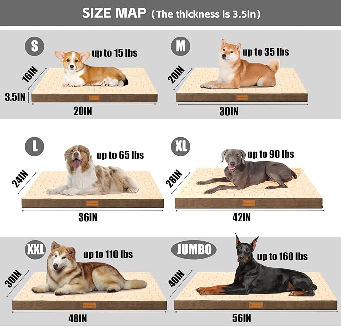 Patas Lague Orthopedic Large Dog Bed Washable Pet Crate Mat 42''X28'' Camel | Egg-Crate Foam Dog Couch For Large Sized Dogs, Waterproof Removable Cover, Soft Pet Bed With Nonskid Bottom - Image 5