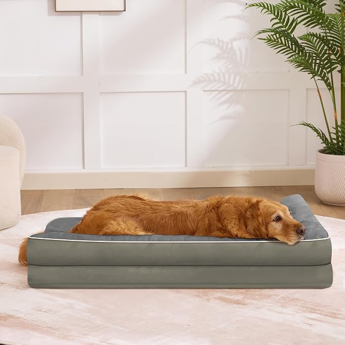 Dog Bed Large Sized Dogs, XL Orthopedic Dog Bed for Large Dogs 42"x30"x7.5", Waterproof Pet Bed with Washable Removable Cover, L-Shaped Pet Couch with Portable Handle, Olive Green - Image 6
