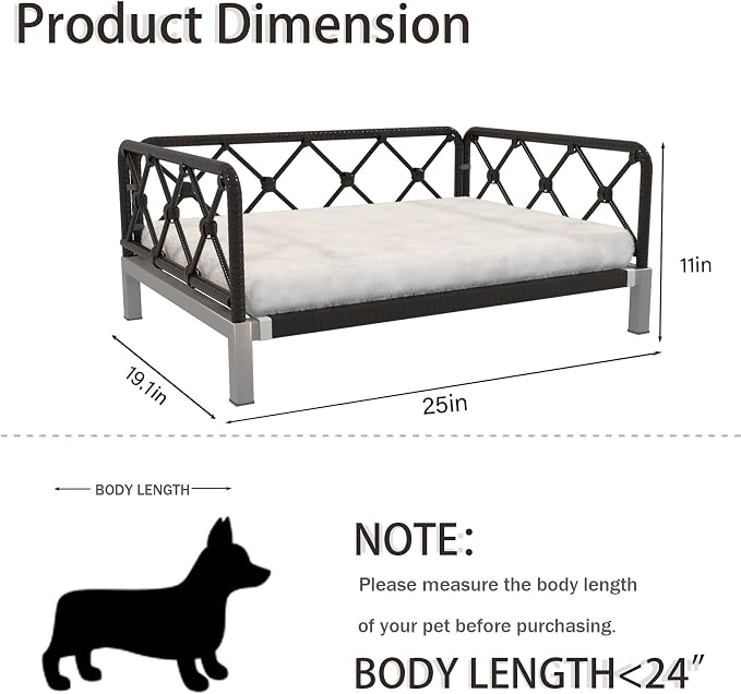 Elevated Waterproof Dog Beds with Egg Crate Foam Support, Outdoor Dog Sofa Bed PE Wicker Orthopedic Pet Bed with Washable Removable Cushion for Large, Medium, Small Dogs (White) - Image 6