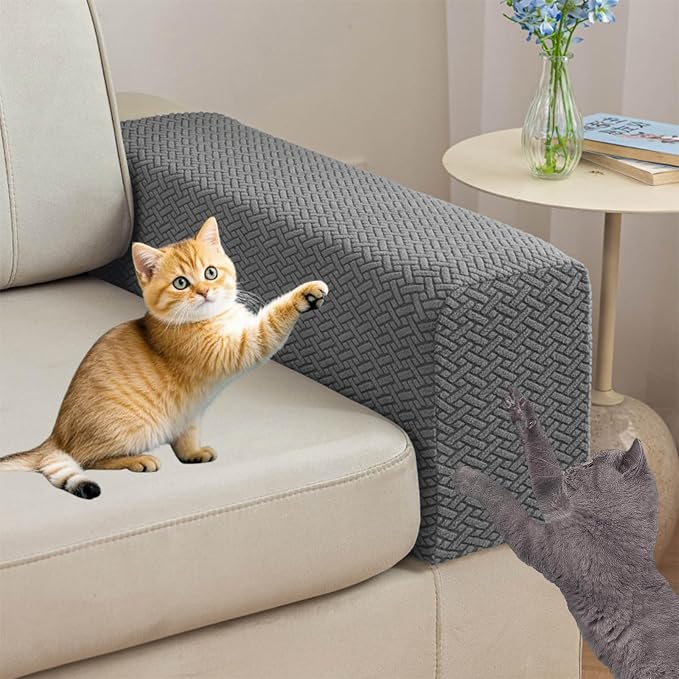 Couch Arm Covers Set of 2, Stretchable Sofa Armrest Protectors, Breathable Polyester Armchair Covers with Non-Slip Grip Design Furniture Protector (Gray, Large (Set of 2)) by Unknown