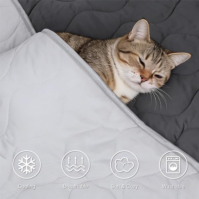 Cooling Blanket for Dogs - Q-MAX>0.4 Waterproof Pet Throw Blanket Bed Cover, Non-Slip Dog Blankets for Couch Protector, Washable Furniture Cover for Summer, Grey,30x40 - Image 5