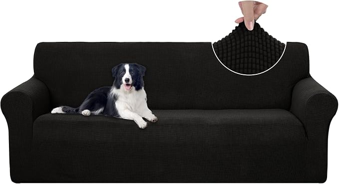 U-NICE HOME Stretch Couch Cover Slipcover for 3 Cushion Sofa, Black | 1-Piece Sofa cover, Washable, Pet friendly, Furniture protector, Polyester Spandex Jacquard fabric by U-NICEHOME