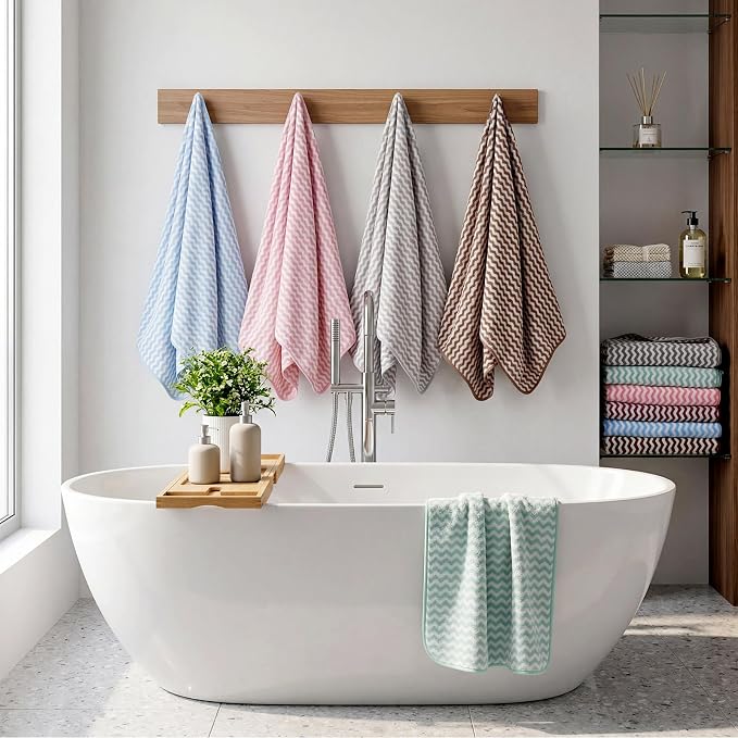 SmoothNovelty 18 Pack Microfiber Bath Towels Bulk 27'' x 60'' Oversized Size Bath Towel Highly Absorbent Extra Large Soft Drying for Beach Shower Summer Salon Sport Gym Party (Wave,Pastel) - Image 5