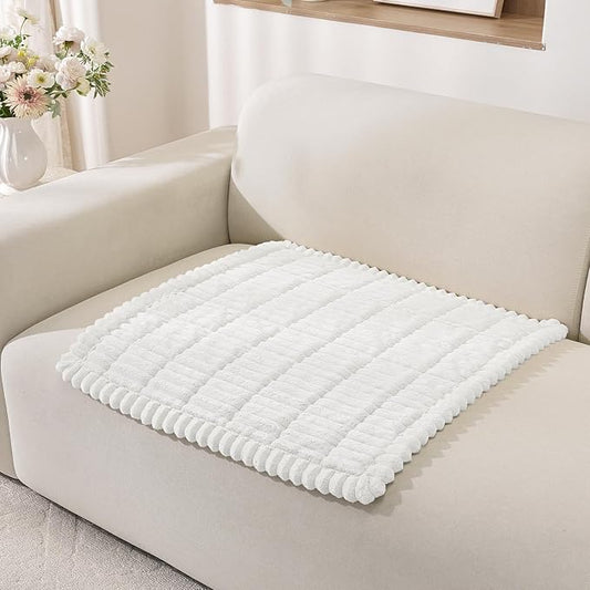 Fuzzy Pet Couch Covers for Dogs Washable, Thick Couch Covers for 2 Cushion Sofa Pet Friendly, Non Slip Plush Dog Couch Cover for for Sectional, Loveseat (White, 27.6" x 27.6") by CYCMACOHOME