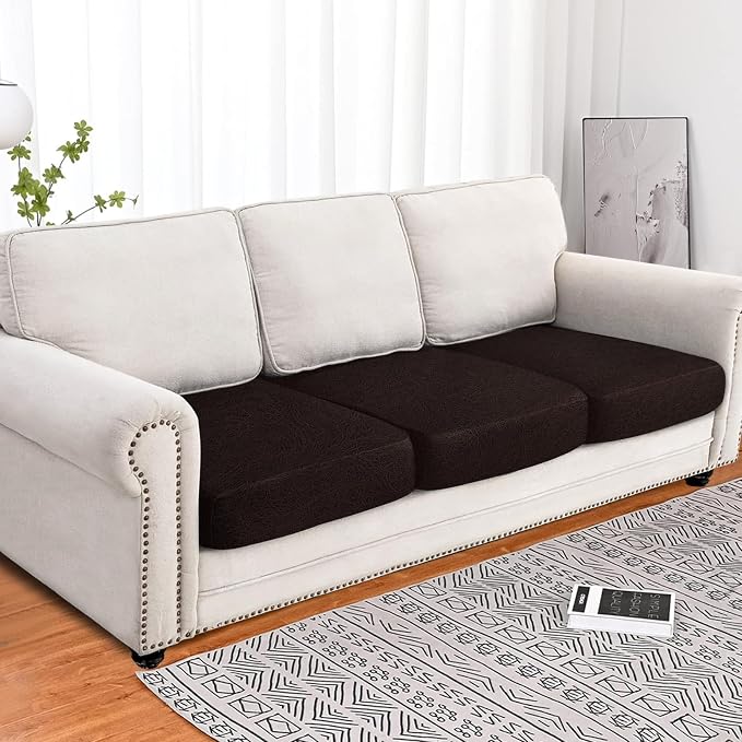 molasofa Leather Like Couch Cushion Covers Sofa Slipcovers Sets Couches Furniture Protector Covers for Sectional Armchair Loveseat Stretch Spandex Fabric, Machine Washable (3 Cushion Sofa, Chocolate) - Image 2