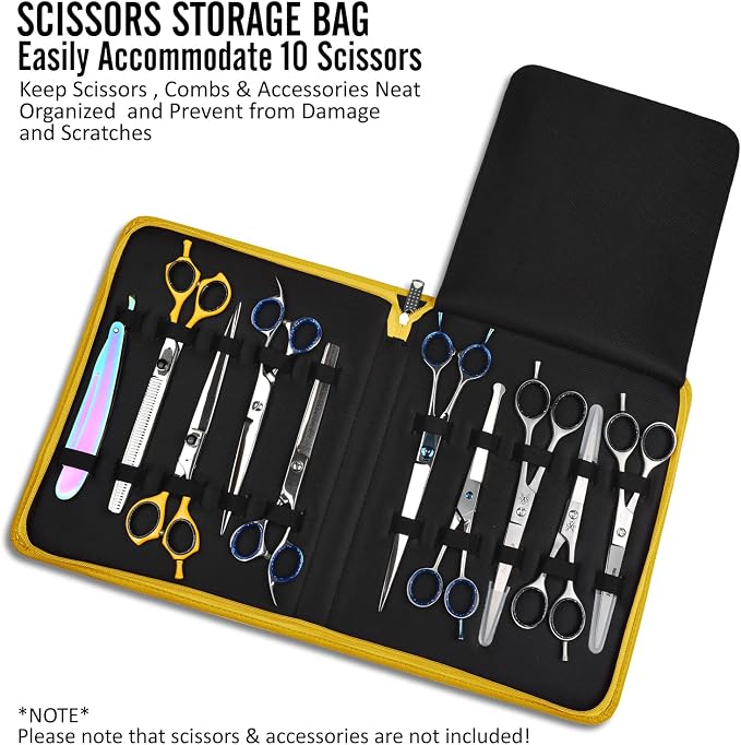 Leather Shear Cases for Hairstylist Holds 10 Grooming or Beauty Shears, Shear Holder (YELLOW) - Image 5