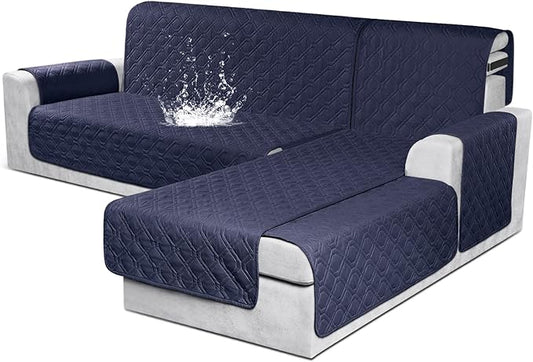 VANSOFY Sectional Couch Covers 100% Waterproof L Shaped Sofa Slipcover 3pcs Reversible Chaise Lounge Cover for Sectional Sofa Furniture Protector Cover for Pets Dog Cat(Small, Dark Blue) by VANSOFYFURNITURECOVERS