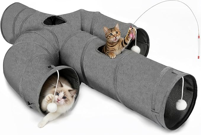 Ownpets Cat Tunnel Large 12 inch Diameter Sturdy Oxford Fabric Cat Tunnel Toy, Cactus Shape Collapsible Cat Tunnels for Indoor Cats,Interactive Peek Hole Pet Tunnel Tube with Cat Wand Toy by Ownpets