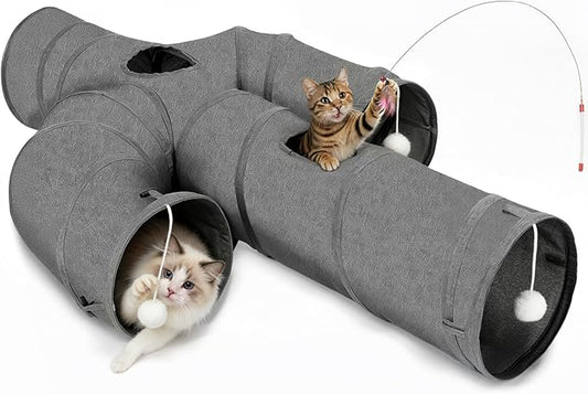 Ownpets Cat Tunnel Large 12 inch Diameter Sturdy Oxford Fabric Cat Tunnel Toy, Cactus Shape Collapsible Cat Tunnels for Indoor Cats,Interactive Peek Hole Pet Tunnel Tube with Cat Wand Toy by Ownpets