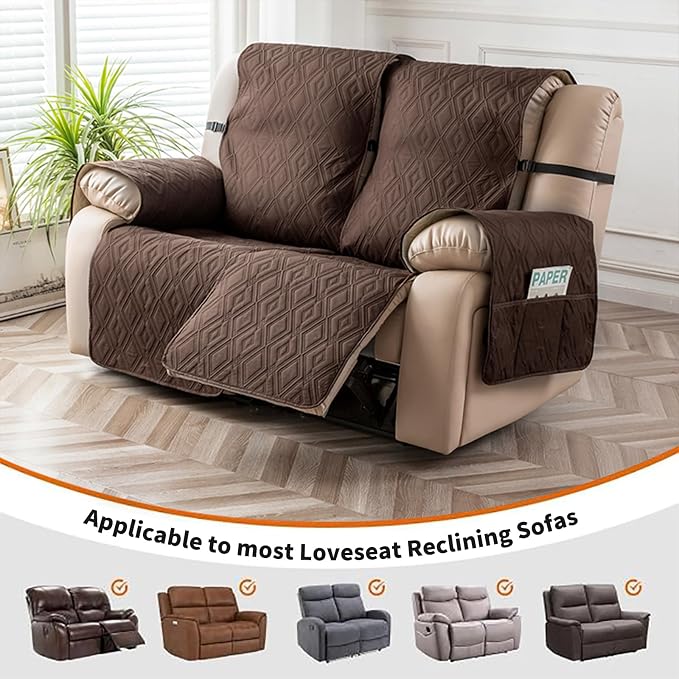 Genina Waterproof Loveseat Recliner Cover Non-Slip, Sofa Cover for Reclining Couch 2 Seat, Washable Couch Cover Loveseat Furniture Protector Cover for Pets Dogs Kids (Chocolate, Recliner Loveseat) - Image 5