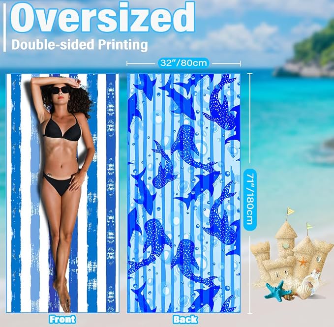 Widdonen Microfiber Beach Towel,Compact 2 Pack-71x32 Inch with Bag Travel | Extra Large,Lightweight,Thin,Sand Free,Quick Dry,Absorbent.Packable for Camping,Swim,Pool,Bath,Picnic,Cruise Essentials Gift - Image 3