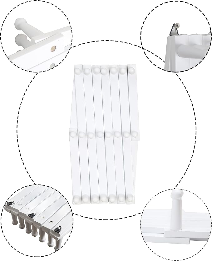 SKOLOO Accordion Wall Hanger with 22 Hooks, Modern Expandable Coat Rack Hat Rack for Wall, Solid Wooden, White - Image 7