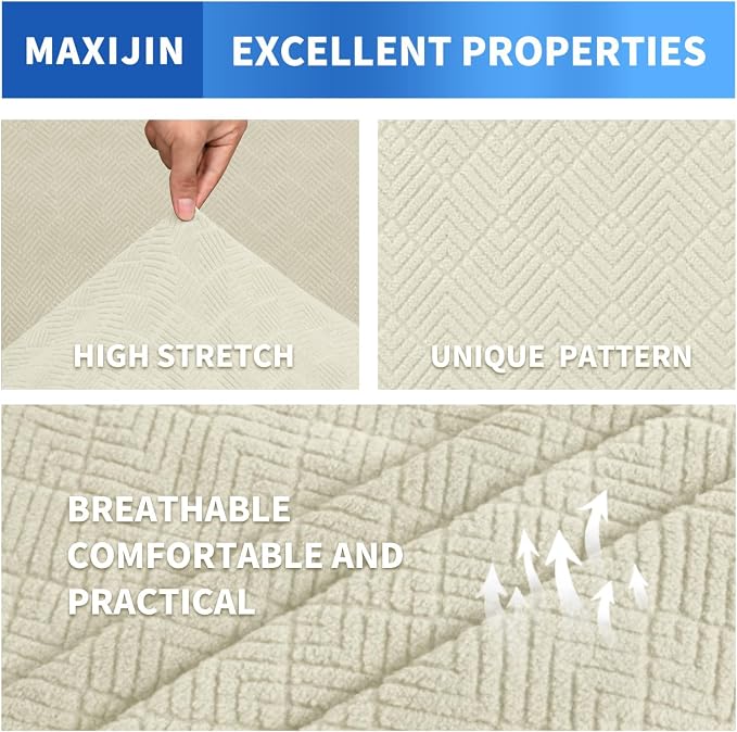 MAXIJIN 2 Piece Chair Covers Chair Slipcover with Arms, Sofa Chair Cover for Living Room Armchair Cover, Stretch Pet Dog Slip Cover for A Chair with 1 Cushion (31"-46", Beige) - Image 2