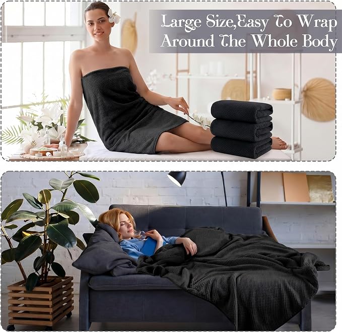 Newwiee 4 Pcs Oversized Bath Towel 40'' x 80'' Bath Sheet,Black | Fluffy Microfiber Quick Dry, Extra Large Bathroom Towel, Soft Absorbent Adult Shower Sheet, Fall Halloween Decor, Spa Beach - Image 6