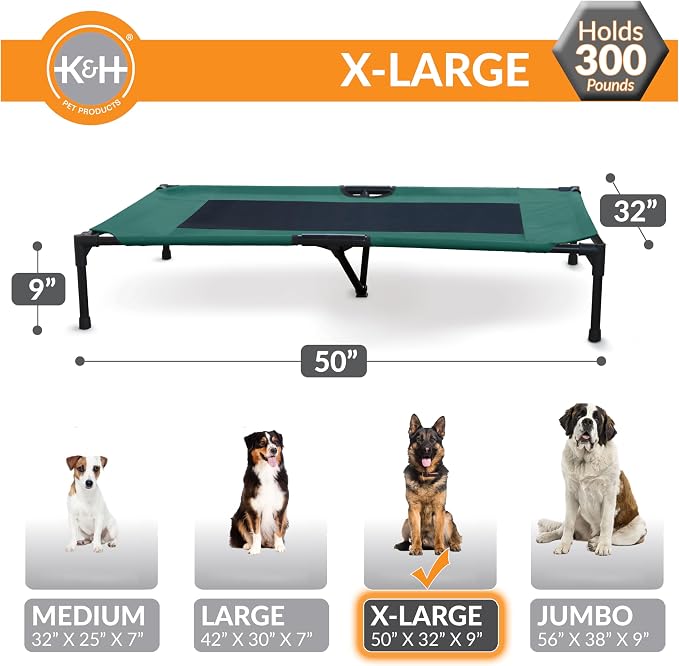 K&H Outdoor Elevated Dog Bed - Cooling Raised Dog Bed for Large & Extra-Large Pets, Breathable Mesh Center Hammock Design, Indoor/Outdoor Washable Cover, Portable Metal Frame, Green, XL 50x32in - Image 3