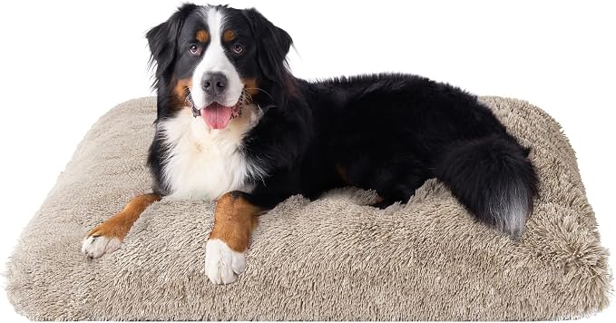 EHEYCIGA Fluffy Dog Crate Bed, Plush Extra Large Plus Dog Pillow, Taupe | Xlarge Calming Anti Anxiety Plush Faux Fur Mat for Large size dogs, Washable Soft Warm Plus Dog Pad with Non-Slip Bottom by EHEYCIGA