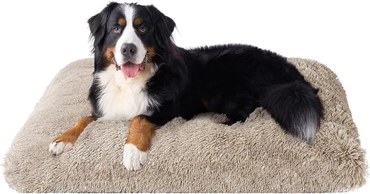 EHEYCIGA Fluffy Dog Crate Bed, Plush Extra Large Plus Dog Pillow, Taupe | Xlarge Calming Anti Anxiety Plush Faux Fur Mat for Large size dogs, Washable Soft Warm Plus Dog Pad with Non-Slip Bottom by EHEYCIGA