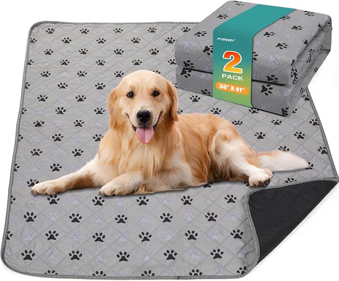 FUWERY Washable Pee Pads for Dogs ,36"X41", Thick Heavy Absorbency Reusable, Prevent Leakage, Non-Slip Pee Pads for Puppy Playpen,Potty Training, Grey, 2 Packs by FURWEY