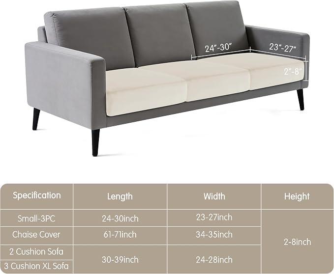 Hokway Velvet Couch Cushion Covers Water Resistant Seat Covers Stretch Sofa Cushion Protector(Small-3PC, Ivory) - Image 2