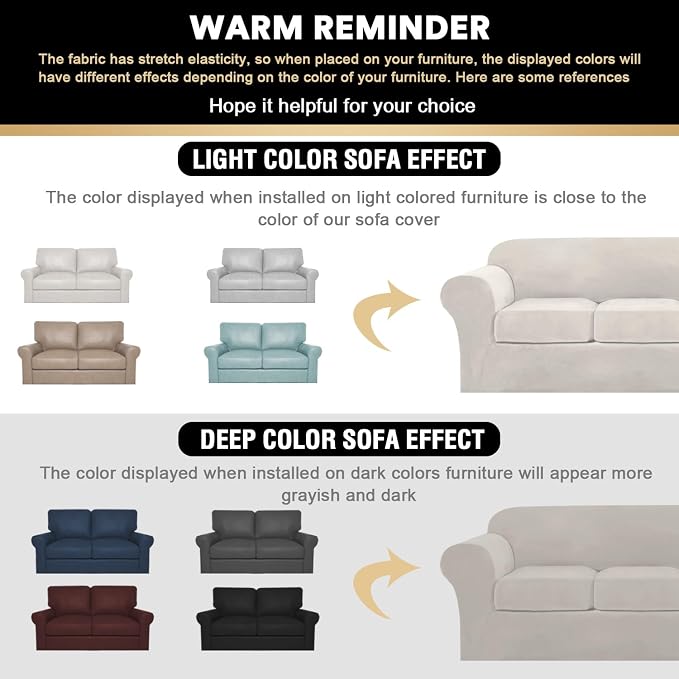 PrinceDeco Velvet Couch Cover Loveseat Covers for 2 Cushion Couch 3 Piece Sofa Covers for Dogs Washable Loveseat Covers Width Up to 72 Inch No Slip Stretch Sofa Slipcover(Medium, Oatmeal) - Image 2