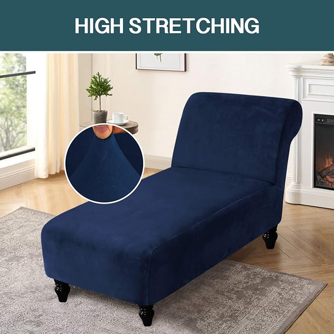 FantasDecor Chaise Lounge Slipcover Velvet Cover Luxury for Living Room Indoor Stretch Ultra Soft Machine Washable, Navy - Image 2