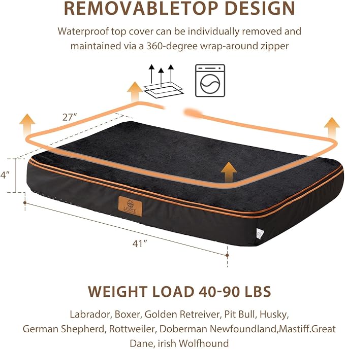 LIORCE Memory Foam XL Dog Bed - 4” Thick Orthopedic Beds for Extra Large Dogs - Waterproof Dog Bed with Removable Washable Cover & Wrap-Around Zipper - Ultimate Comfort and Easy Maintenance - Image 5