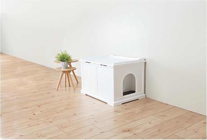 Trixie XL Furniture Litter Box Enclosure (White), Hidden Litter Box for Cats with Openings on Either Ends & Large Ventilations Slots, Double Doors for Easy Cleaning, Removable Divider - Image 2