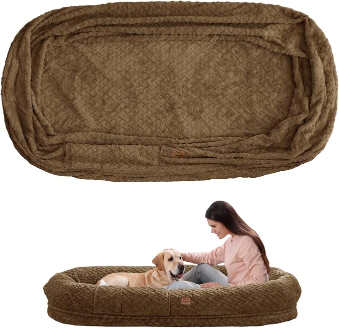 ChiXnuggle Faux Fur Washable Human Dog Bed Cover（Only Human Dog Bed） | 72*40*10,removable replace cover,soft fur,non-slip bottom,brown by SnuggleUpPawsDown