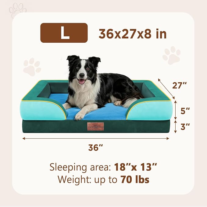 Comfort Expression Orthopedic Dog Beds for Large Sized Dog with Bolster | Waterproof Dog Couch Bed with Washable Cover & Non-Slip Bottom, Supportive Egg Crate Foam Large Pet Bed, 36x27 Inch - Image 8