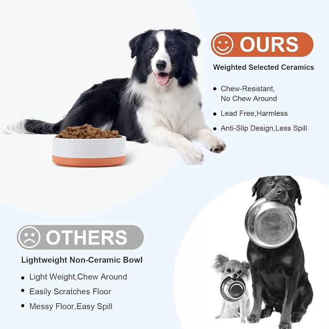 SPUNKYJUNKY Ceramic Dog Bowls 2 Pack, 7.3'' Dog Food Water Double Feeding Bowls Non-Slip for Medium to Large Sized Breed Microwave Dishwasher Safe - 42 OZ, 2pcs, Pattern White - Image 3