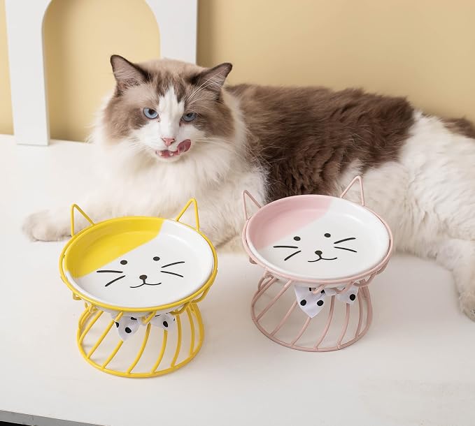 Elevated Ceramic Cat Bowl, Detachable Design, Yellow | Detachable Bowl Elevated Design Whisker Friendly Non-Slip Pads Premium Ceramic - Image 8