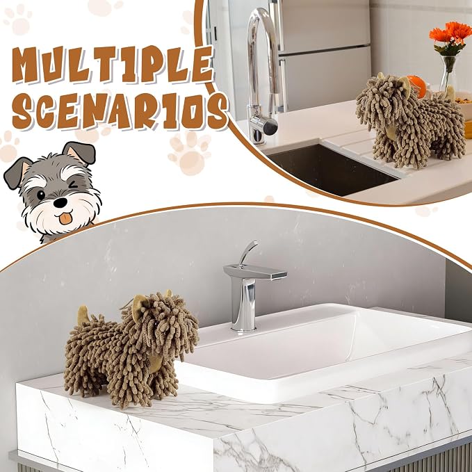Tegeme 1 Pcs Chenille Dog Hand Towel Fuzzy Towel Absorbent Microfiber Soft for Bathroom Kitchen Washstand (Dark Brown,Standing Dog) - Image 7