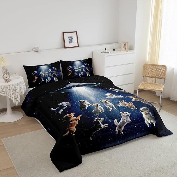 Feelyou Puppy Dog Comforter Set Outer Space Cute Dogs Bedding Set Galaxy Nebula Pet Decor Animal Comforter Quilt Collection 2Pcs Twin Size - Image 2
