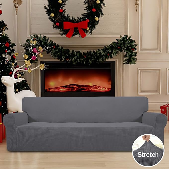 Easy-Going Stretch 4 Seater Oversized Sofa Couch Cover Gray | 1-Piece Extra X-large Sofa Cover Furniture Protector Couch Soft with Bottom for Kids, Spandex Jacquard - Image 2