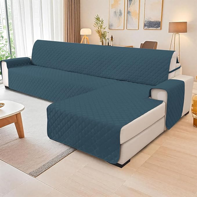 Waterproof Sectional Couch Covers for Dogs, Reversible L Shaped Couch Cover, Chaise Lounge Cover for Sectional Sofa, Sofa Covers Washable Sectional for Pets Dog Cat (Small, Dark Green) - Image 2