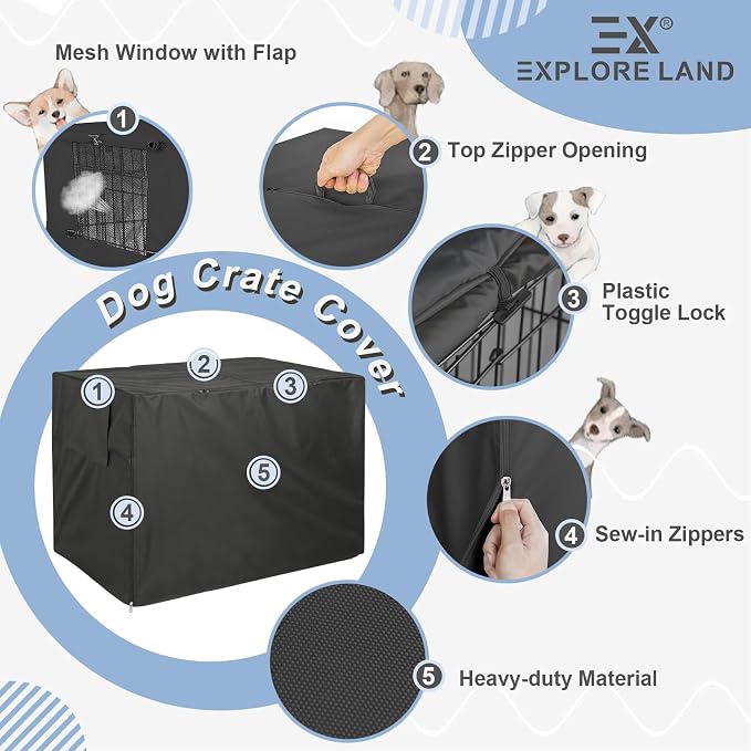 Explore Land Dog Crate Cover Heavy Duty Polyester Pet Kennel Sunshade Universal Fit for 38 inches Wire Cage (Black) - Image 4