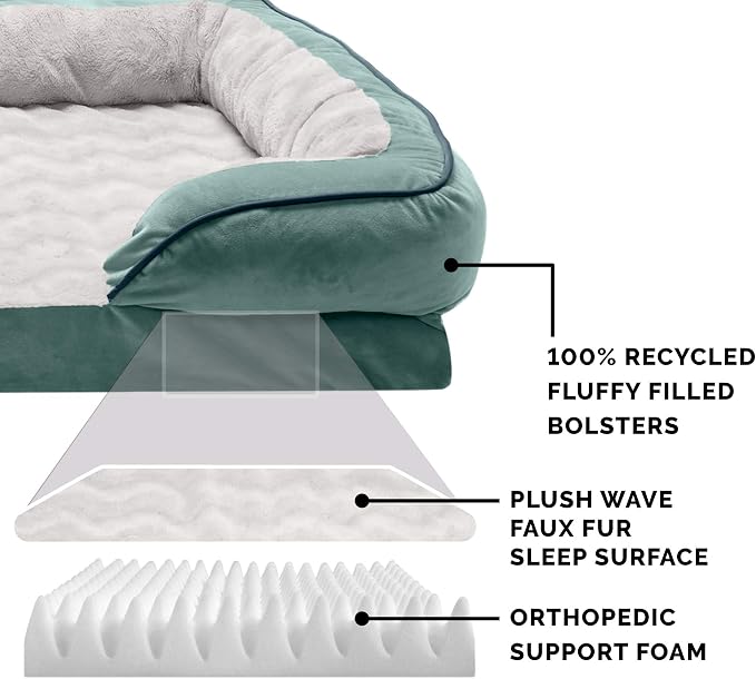 Furhaven Orthopedic Dog Bed for Medium/Small Dogs w/ Removable Bolsters & Washable Cover, For Dogs Up to 35 lbs - Plush & Velvet Waves Perfect Comfort Sofa - Celadon Green, Medium - Image 4