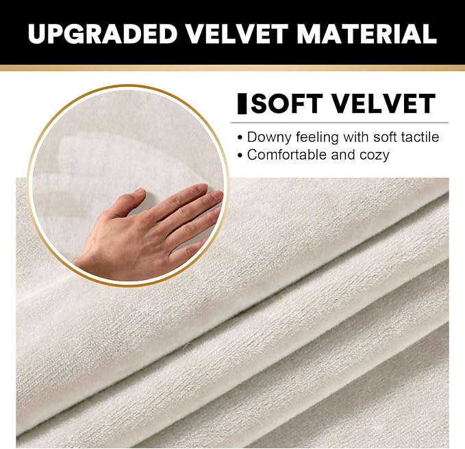 PrinceDeco Sectional Couch Covers Velvet Couch Cover for Dogs Washable L Shaped Couch Cover 1 Piece Individual Sectional Couch Covers with Elastic Bottom(Chaise Lounge,Ivory) - Image 4