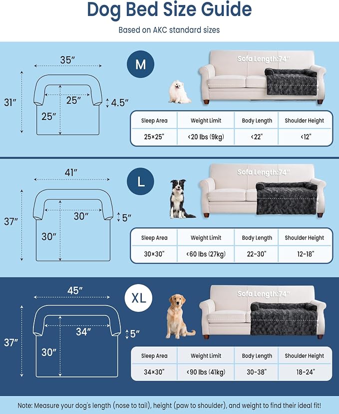 Calming Extra Large Dog Bed for Couch, 45 x 37 inch Removable Couch Cover for Dogs Washable, Non-Slip Fluffy Plush Dog Sofa Mat for Furniture Protector - Dark Grey - Image 3