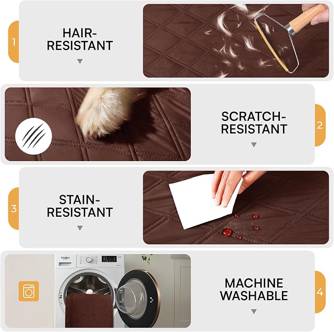 Luciphia Waterproof Couch Cover for Dogs, Non-Slip Pet Sofa Protector | Non-slip waterproof couch cover scratch-resistant machine washable protects sofa bed from spills fur, Coffee Brown, 52" x 82" - Image 4