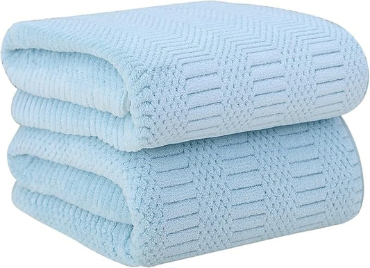 JML Microfiber Bath Towels, Large Bathroom Towel 2 Pack (30" x 60"), Oversized, Soft, Super Absorbent and Fast Drying, Multipurpose Use for Sport, Fitness, Yoga, Diamond Cross Grid Light Blue by JML