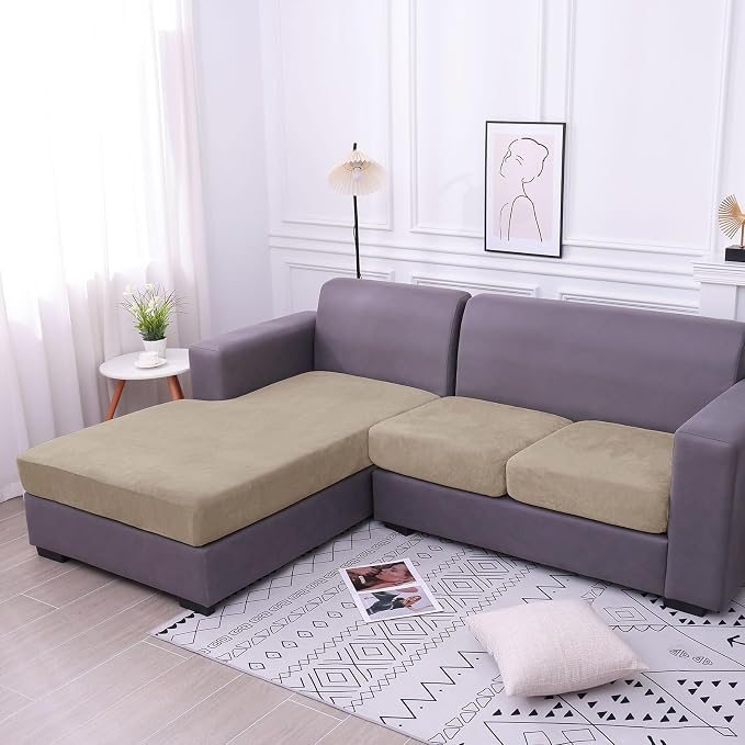 hyha Velvet Couch Cushion Covers, Sofa Covers for Cushion Couch Washable | Soft Plush Sofa Slipcover, Elastic Bottom, Non-Slip Wear Resistant Furniture Protector, Ideal For Pets & Kids, Chaise - Image 5