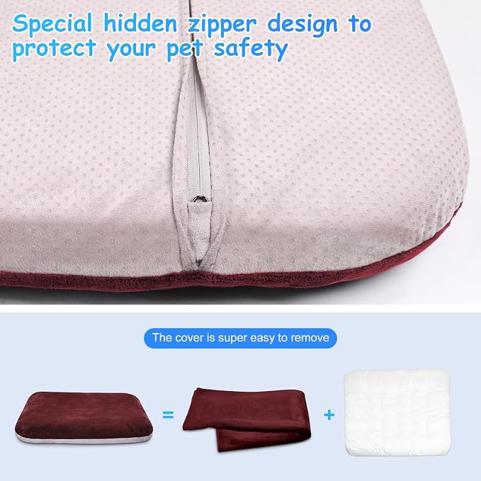 Magic Dog Super Soft Medium Dog Bed, 32 Inch Orthopedic Foam Pet Bed with Anti Slip Bottom, Removable Washable Cover, Burgundy - Image 5