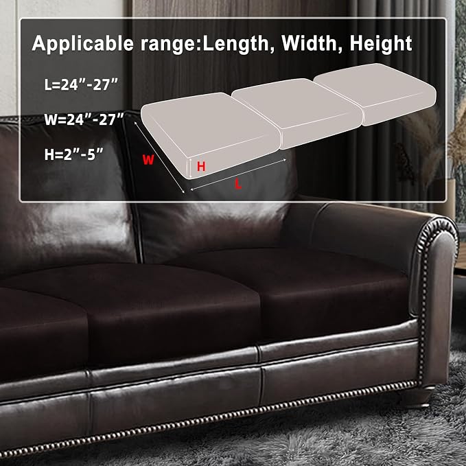 ANARACHON Leather Look Couch Cushion Covers Sofa Seat Slipcovers Sets Couches Furniture Protector for Sectional Armchair Loveseat Pets Kids Stretch Spandex Fabric (3 Cushion Sofa, Chocolate) - Image 3