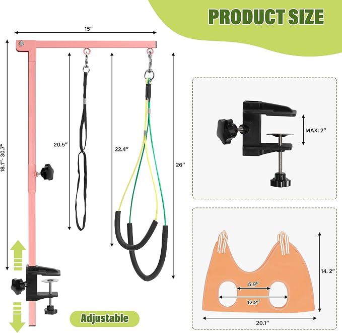 getlstub Dog Grooming Arm with Pet Grooming Hammock, 35" Pet Grooming Table Arm with Adjustable No Sit Haunch Holders, Dog Grooming Stand with Loop Noose for Small and Medium Pets, Pink - Image 6