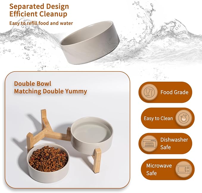 Elevated Ceramic Dog Bowl, 2 Cups Dog Food and Water Bowl Set with Stand | 5.1'' Double Dog Feeding Dishes, Non-Slip Raised Dog Feeder for Cats and Puppies, 16.23 OZ / 480 ML, White - Image 5