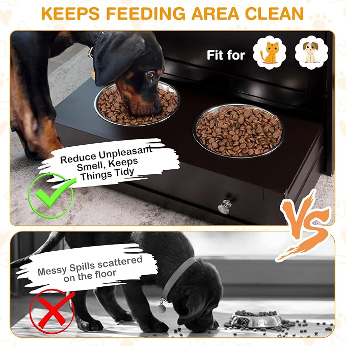 Tangkula Pet Feeder Station, Dog Food Storage Container With Double Pull Out Bowls, Food Toy Organizer Cabinet, Feeding Station Furniture for Dogs Cats Feeding & Watering Supplies (Brown) - Image 8