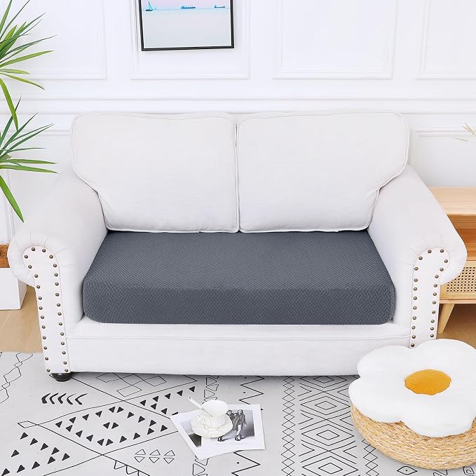 Smiry Waterproof Couch Cushion Covers, Non Slip Seat Cushion Covers | Stretch Jacquard Sectional Sofa Slipcover, Washable Elastic Furniture Protector for Pets, Kid, Medium, Grey - Image 5