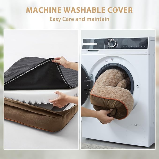 BFPETHOME Orthopedic Washable Dog Bed, Sleeping Couch for Large Senior Dogs | Deluxe Plush Rose Velvet Washable Cover, Egg Crate Foam Support, Waterproof Lining, Non-Slip Bottom, Senior Dogs - Image 6